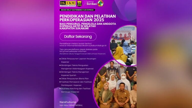 Yuk Daftar! DKUKM Sukabumi Buka Pendidikan dan Pelatihan Perkoperasian 2025