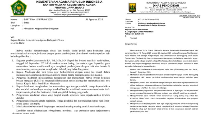 Antisipasi Demo, Sekolah dan Madrasah di Sukabumi Terapkan Belajar Daring 1–2 September