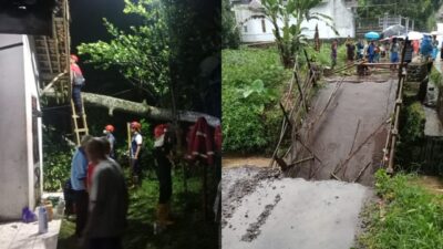 Hujan Lebat Akibatkan Pohon Tumbang dan Jembatan Roboh di Cikembar Sukabumi