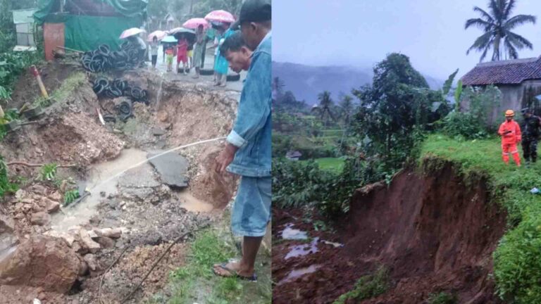 Bencana longsor yang terjadi di Cibadak (kiri) dan Cicantayan (kanan), pada Kamis (4/12/2025). | Foto: Dok. BPBD Kabupaten Sukabumi